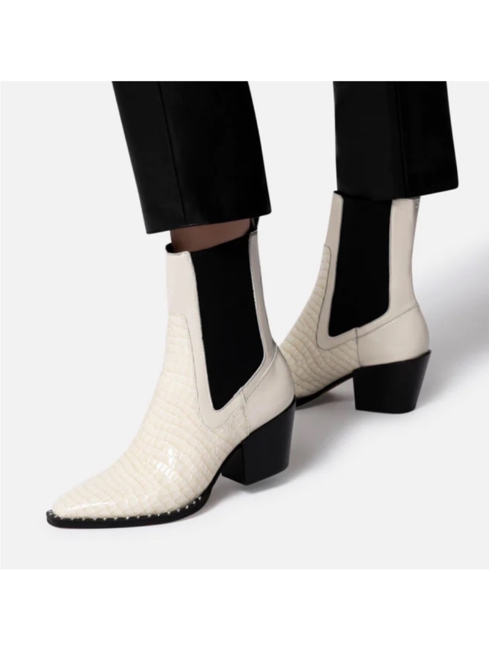 Dolce Vita Cream Croc-Embossed Chelsea Booties